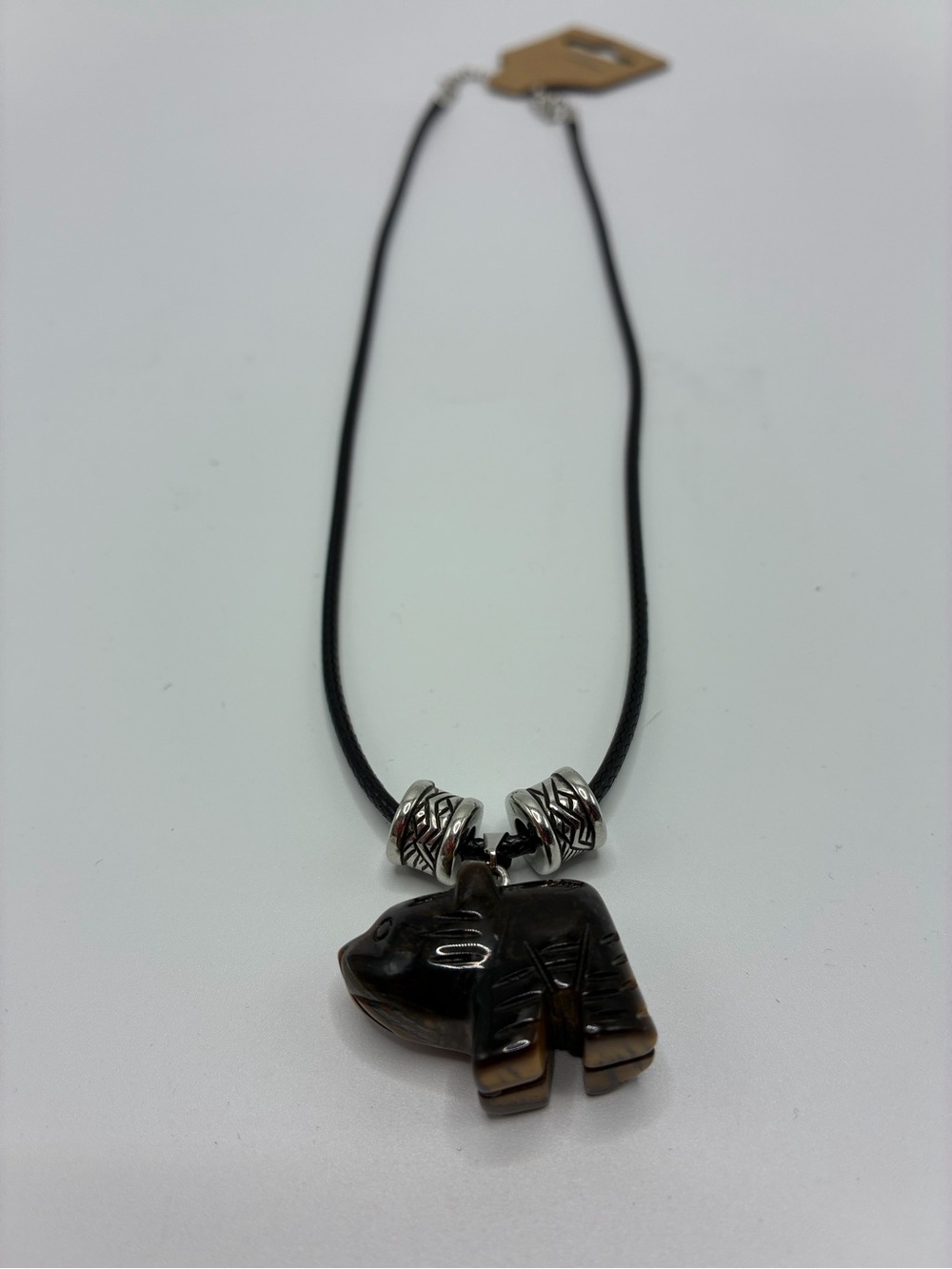 Hand Carved Bear Pendant 16” Necklace With Extension - Unisex Jewelry